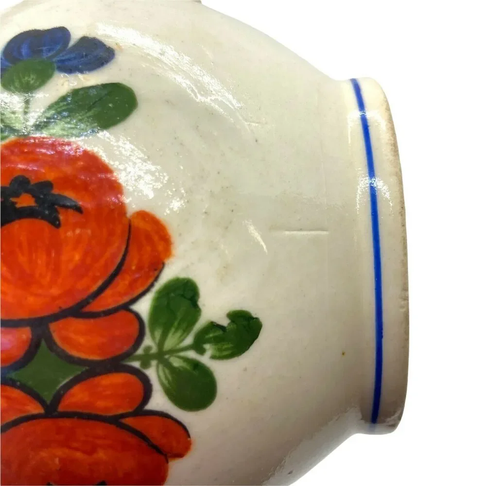 Floral Czech Jug Vase W/ Handle Vtg Multicolor Porcelain Decorative Open 5.5
